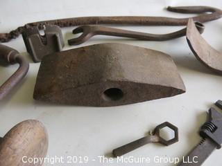 Collection of Early hand Tools including cast iron lawn sprinkler