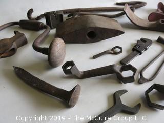 Collection of Early hand Tools including cast iron lawn sprinkler