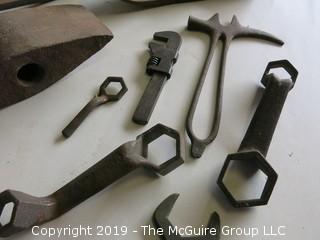 Collection of Early hand Tools including cast iron lawn sprinkler