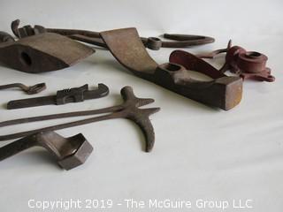 Collection of Early hand Tools including cast iron lawn sprinkler