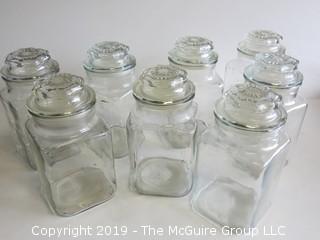 (8) Clear Glass Square Canisters with Tops 