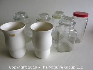 Collection of assorted canisters and (2) Royal Haeger ceramic vases 