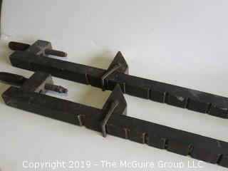 Pair of 36" Early Wooden clamps (missing part that screws into handles)