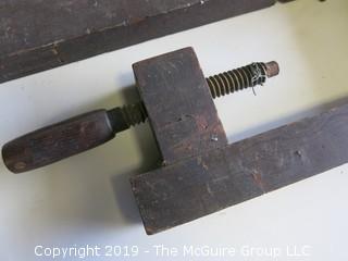 Pair of 36" Early Wooden clamps (missing part that screws into handles)