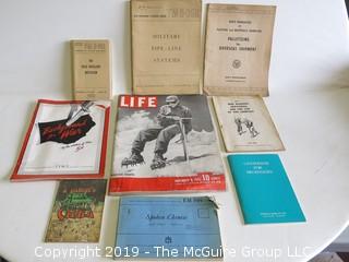 Collection of books including U.S. Military Manuals and Time Magazine:"Background For War"