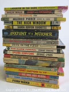 Collection of books including authors Vladimir Nabokov, Philip Wylie, Hiller, James M. Cain, Chandler, Dell, Steinbeck, Raymond Radiquet, Stewart Sterling, Dennis Lynds, Erskine Caldwell, Gerald Manley Hopkins, W. Somerset Mougham, Sherwood Anderson and MIK