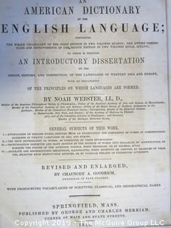 Leather Bound American Dictionary of the English Language; by Noah Webster; 1852; published by George and Charles Merriam; Springfield, MA