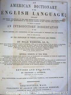 Leather Bound American Dictionary of the English Language; by Noah Webster; 1854; published by George and Charles Merriam; Springfield, MA