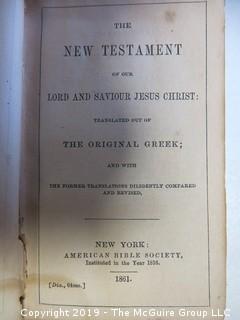 (4) Books: "Poems by William Cowper, Esquire"; "The Task: A Poem in Six Books.To Which is Added Tirocinium: A Review of Schools by William Cowper; 1791" (Boston); "Child at Home" by John S. C. Abbott; published by the American Tract Society; 1833; and "The New Testament"; published by The American Bible Society , 1861