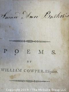 (4) Books: "Poems by William Cowper, Esquire"; "The Task: A Poem in Six Books.To Which is Added Tirocinium: A Review of Schools by William Cowper; 1791" (Boston); "Child at Home" by John S. C. Abbott; published by the American Tract Society; 1833; and "The New Testament"; published by The American Bible Society , 1861