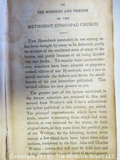 (3) Leather Bound Books: "A Collection of Hymns For the Use of the Methodist Episcopal Church; published by T. Mason and G. Lane, New York; 1838; "The Complete History of Joseph and His Brethren"; Londom; Printed and Sold by Mary Hinde