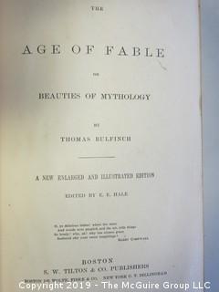 (4) Books: "Walden", by Henry D. Thoreau; copyright 1910 by Thomas Y. Crowell and Co.; "Treasure Island" by Robert Lewis Stephenson, published by Henry Altemus, Philadelphia; "Murders of The Rue Morgue" by Edgar Allen Poe,  printed and bound by Trow's, New York and published by John W. Lovell Co., New York;  "The Age of Fable" by Thomas Bulfinch, published by S. W. Titlon, Boston; 1881