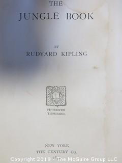 (4) Books: "The Jungle Book" by Rudyard Kipling, published by The Century Co', New York, 1894 (Fifteenth Thousand); "The Two Jungle Books"  by Rudyard Kipling with illustrations", published by Macmillan and Co., London, 1924 (leather);  "The Tragedies of Euripides", Vol.I, published by Harper and  Brothers; 1884; "Early Poems" by James Russell Lowell, published by John B. Alden, 1887, New York