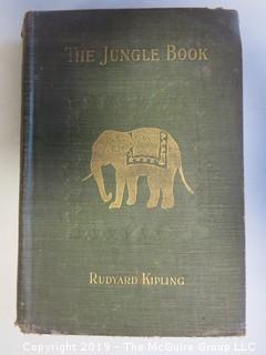 (4) Books: "The Jungle Book" by Rudyard Kipling, published by The Century Co', New York, 1894 (Fifteenth Thousand); "The Two Jungle Books"  by Rudyard Kipling with illustrations", published by Macmillan and Co., London, 1924 (leather);  "The Tragedies of Euripides", Vol.I, published by Harper and  Brothers; 1884; "Early Poems" by James Russell Lowell, published by John B. Alden, 1887, New York