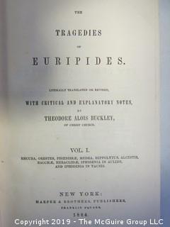 (4) Books: "The Jungle Book" by Rudyard Kipling, published by The Century Co', New York, 1894 (Fifteenth Thousand); "The Two Jungle Books"  by Rudyard Kipling with illustrations", published by Macmillan and Co., London, 1924 (leather);  "The Tragedies of Euripides", Vol.I, published by Harper and  Brothers; 1884; "Early Poems" by James Russell Lowell, published by John B. Alden, 1887, New York