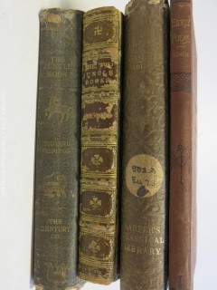 (4) Books: "The Jungle Book" by Rudyard Kipling, published by The Century Co', New York, 1894 (Fifteenth Thousand); "The Two Jungle Books"  by Rudyard Kipling with illustrations", published by Macmillan and Co., London, 1924 (leather);  "The Tragedies of Euripides", Vol.I, published by Harper and  Brothers; 1884; "Early Poems" by James Russell Lowell, published by John B. Alden, 1887, New York