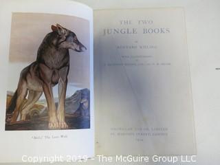 (4) Books: "The Jungle Book" by Rudyard Kipling, published by The Century Co', New York, 1894 (Fifteenth Thousand); "The Two Jungle Books"  by Rudyard Kipling with illustrations", published by Macmillan and Co., London, 1924 (leather);  "The Tragedies of Euripides", Vol.I, published by Harper and  Brothers; 1884; "Early Poems" by James Russell Lowell, published by John B. Alden, 1887, New York