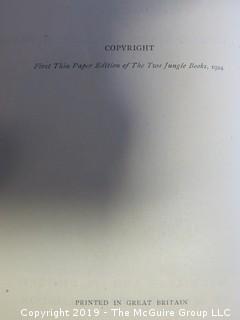 (4) Books: "The Jungle Book" by Rudyard Kipling, published by The Century Co', New York, 1894 (Fifteenth Thousand); "The Two Jungle Books"  by Rudyard Kipling with illustrations", published by Macmillan and Co., London, 1924 (leather);  "The Tragedies of Euripides", Vol.I, published by Harper and  Brothers; 1884; "Early Poems" by James Russell Lowell, published by John B. Alden, 1887, New York