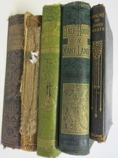 (5) Books including leather bound volume of Poems by John Keats