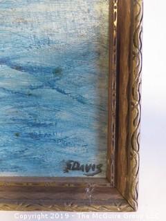 "Sailboat at Sea"; framed oil; signed Davis; 13 x 17"