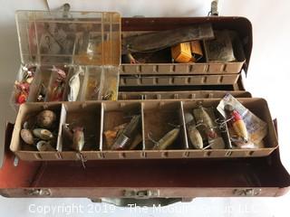 Vintage Simonsen Metal Tool Box filled with fishing gear