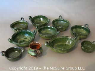 Collection of Green Glazed Ceramic Pottery; signed 