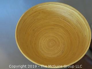 Collection of wooden salad bowls and clear crystal glass vase (red on white relish tray not included in Lot 46.  It has been moved to Lot 47) (Description Altered 6.12 @ 8:31am ET) 