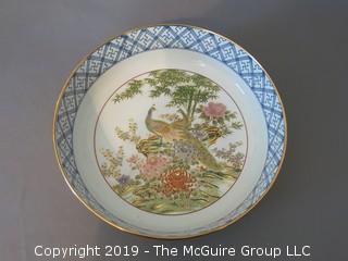 Japanese Porcelain 9" Serving Bowl with peacock motif; marked on base; 9" diameter (Description Altered 6.13 @ 3:29pm ET)