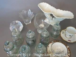 Collection including ceramic, glass, and porcelain tea cups