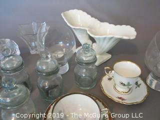 Collection including ceramic, glass, and porcelain tea cups