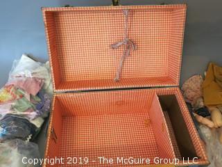 Collection of doll clothes and accessories; includes Vogue box and contents as well as 1935 Raggedy Ann Coin Purse