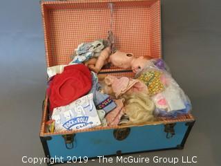 Collection of doll clothes and accessories; includes Vogue box and contents as well as 1935 Raggedy Ann Coin Purse