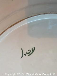 14" diameter fruit plate; marked "Loy" on base