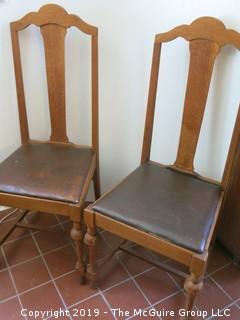 Pair of Wooden Slat-Back Side Chairs with Leather Seats 