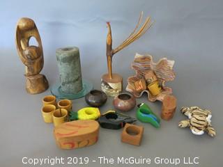 Collection including wooden sculptures