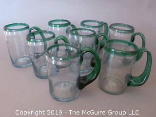 Set of (8) Hand Blown Glass Mugs 