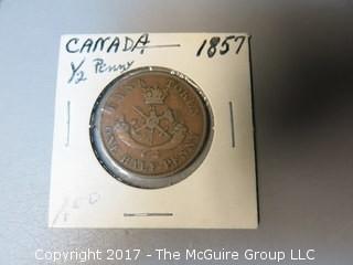 1857 hlaf penny; bank of Upper Canada 