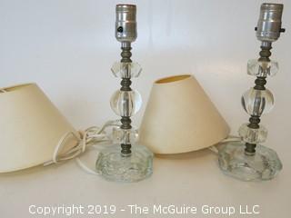 Pair of glass table lamps with shades