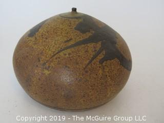 Hand-thrown ceramic decorative glazed pot; 7"W at base