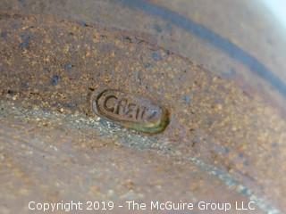 Hand-thrown ceramic decorative glazed pot; 7"W at base