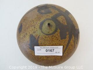 Hand-thrown ceramic decorative glazed pot; 7"W at base