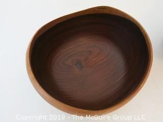 (2) Lathe turned wooden sculptural bowls; one signed 