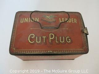 Antique stenciled "Cut Plug" tobacco tin box