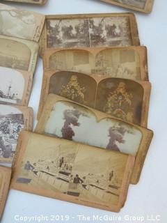 Stereoscope and collection of cards including the U.S.S. Maine