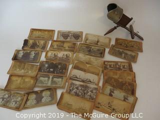 Stereoscope and collection of cards including the U.S.S. Maine