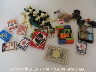 Collection including various packs of vintage playing cards and dice