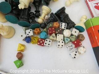 Collection including various packs of vintage playing cards and dice