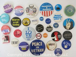 Collection of political movement buttons -all believed to be original