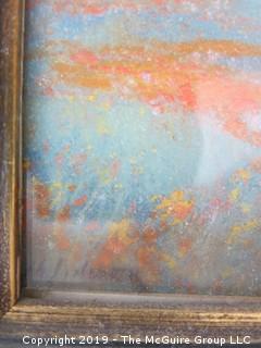 Framed landscape painting under glass; signed lower left