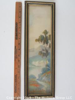 Framed landscape painting under glass; signed lower left